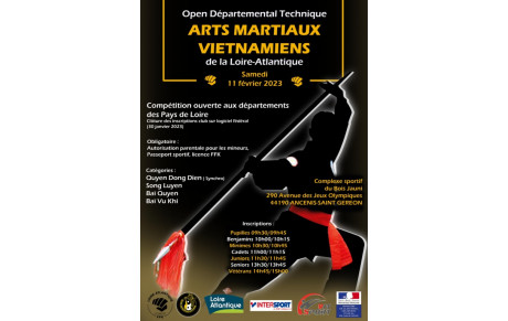 Open départemental technique des arts martiaux Vietnamiens le samedi 11 février 2023 à Ancenis. 