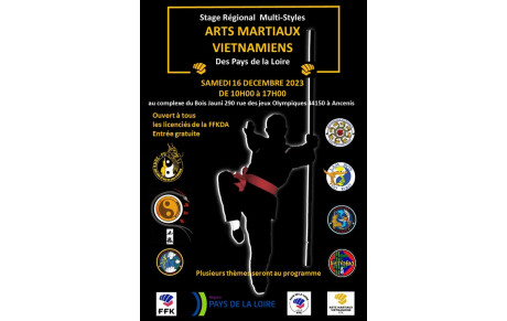Stage régional multi-styles des Arts Martiaux Vietnamiens le samedi 16 décembre 2023 à Ancenis 